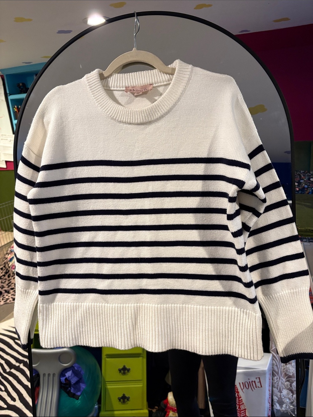 Philosophy Cream Sweater with Black Stripes